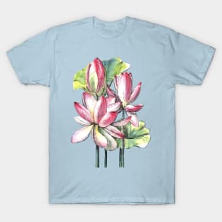 Lotus Flowers Watercolor Painting T-Shirt